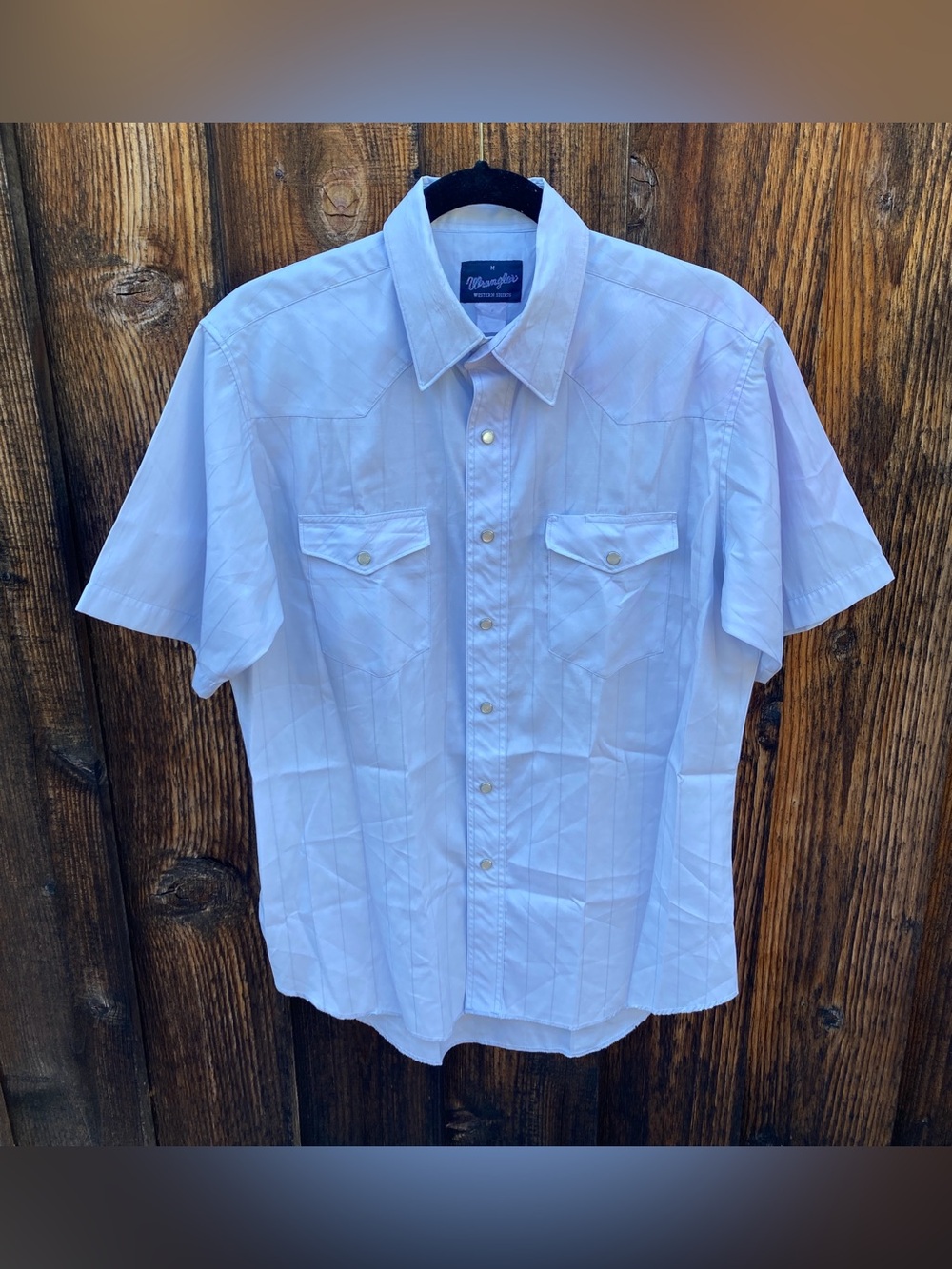 Vintage Wrangler Western Shirt Mens M Powder Blue Pearl Snap Tonal Stripe Cowbo